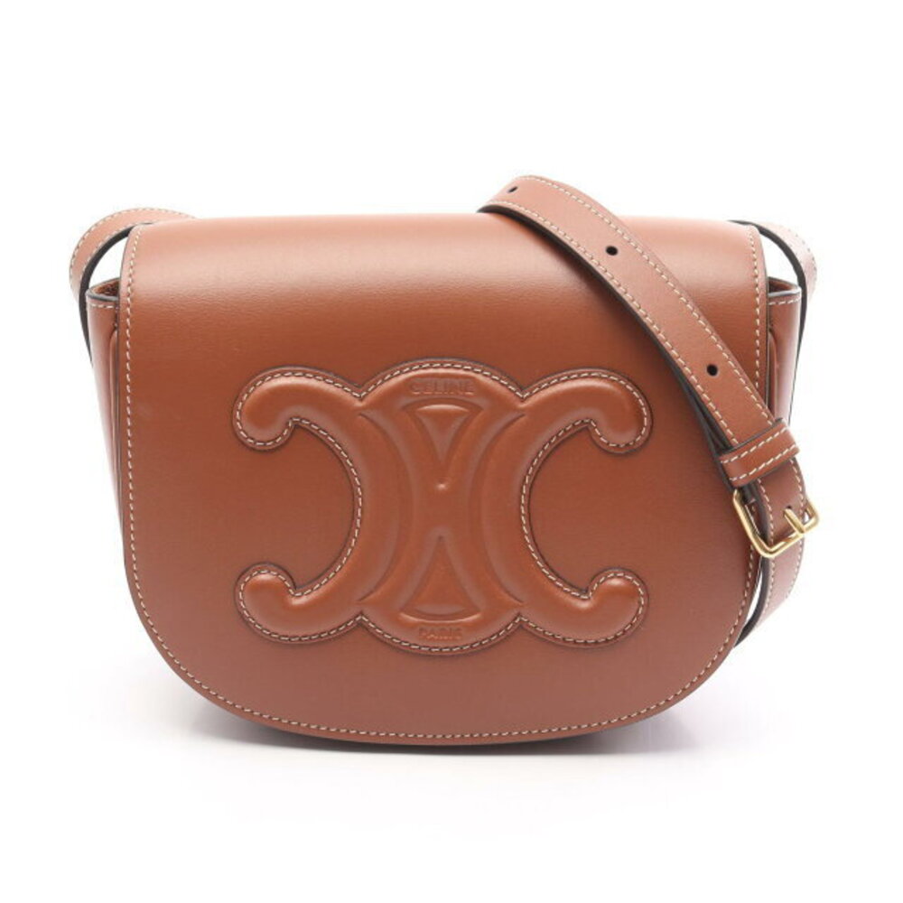 Celine Folco Cuir Triomphe Shoulder Bag Brown Leather